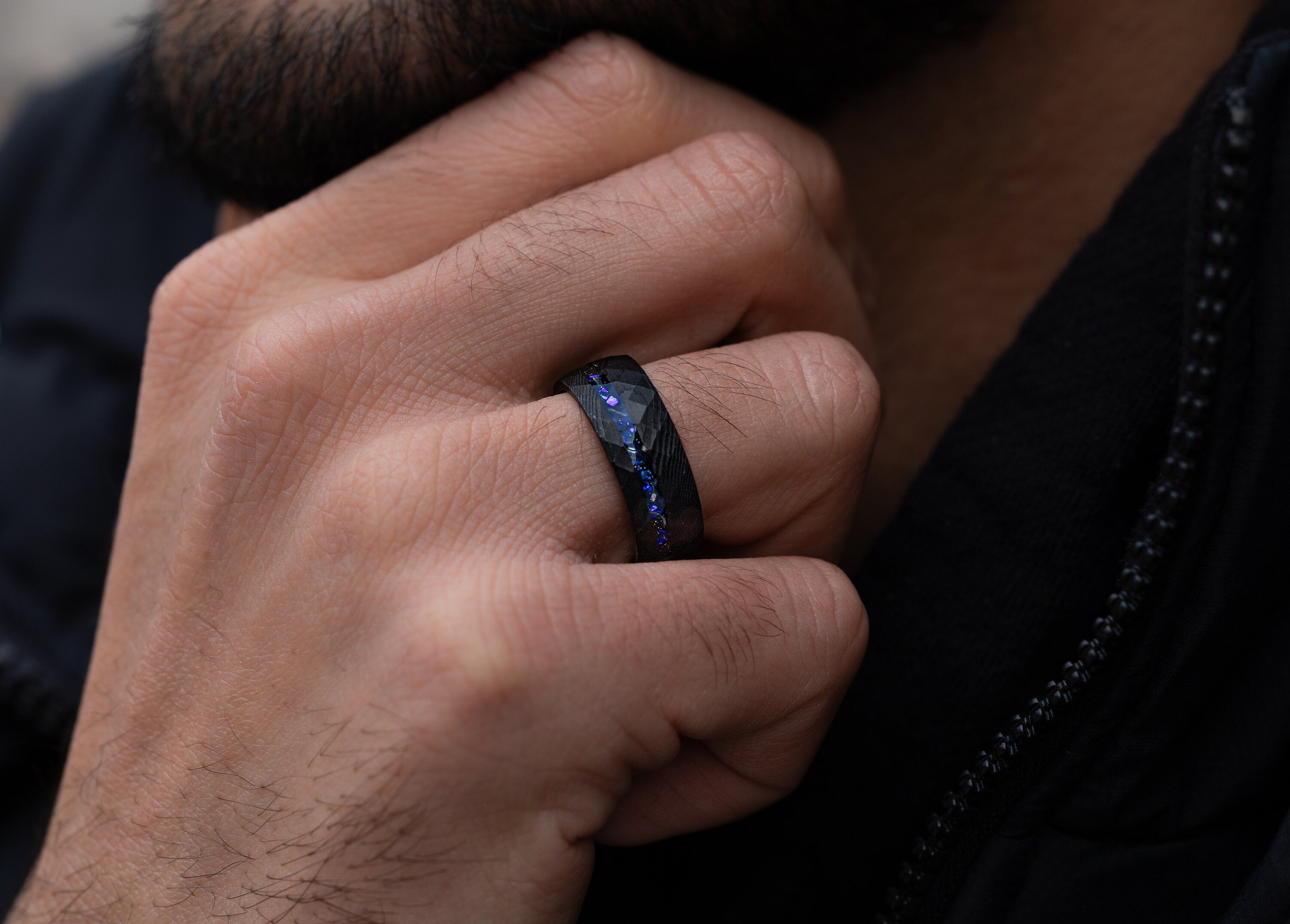Stardust Damascus - Nebula & Meteorite Ring, 8mm