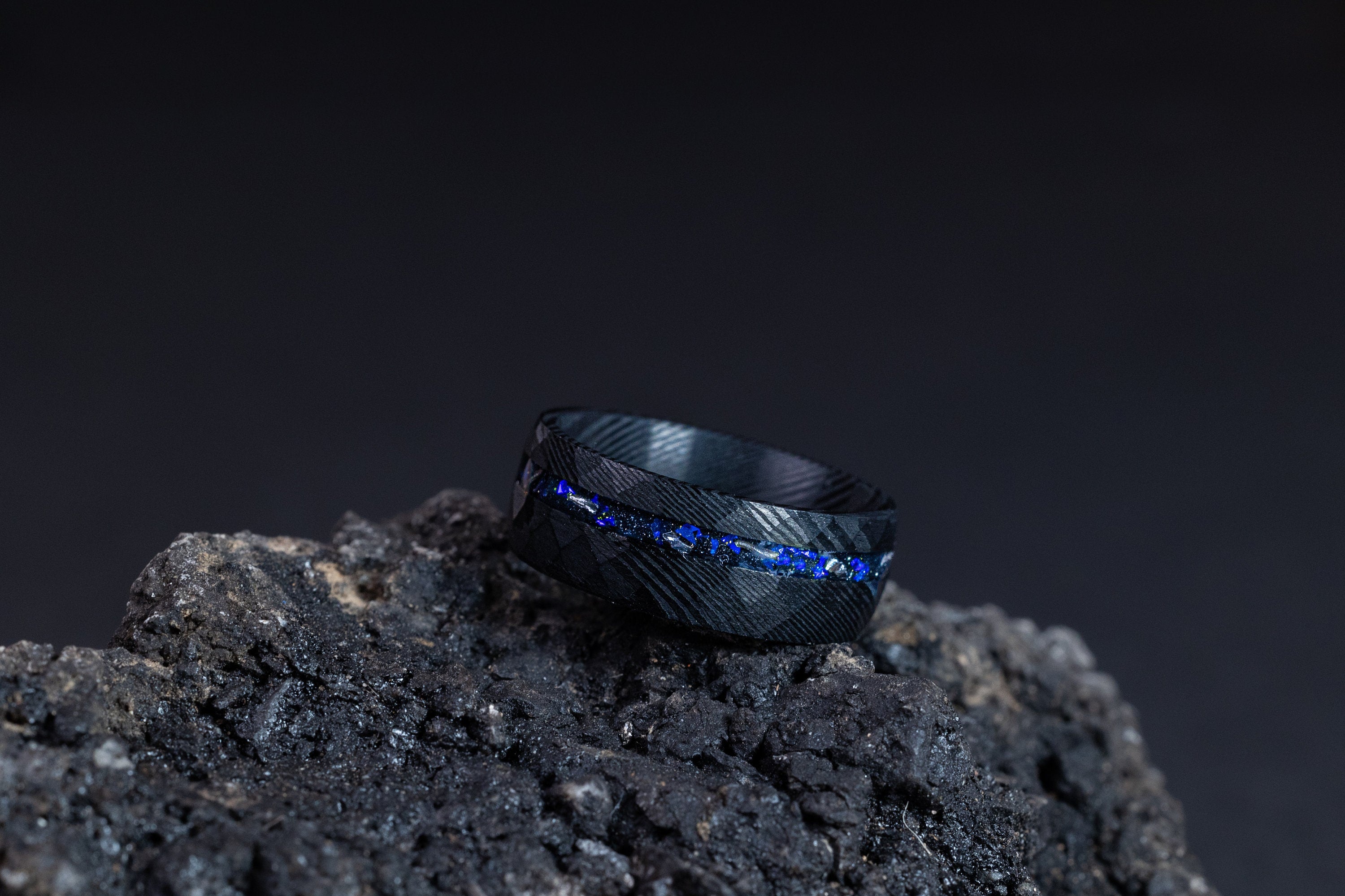 Stardust Damascus - Nebula & Meteorite Ring, 8mm