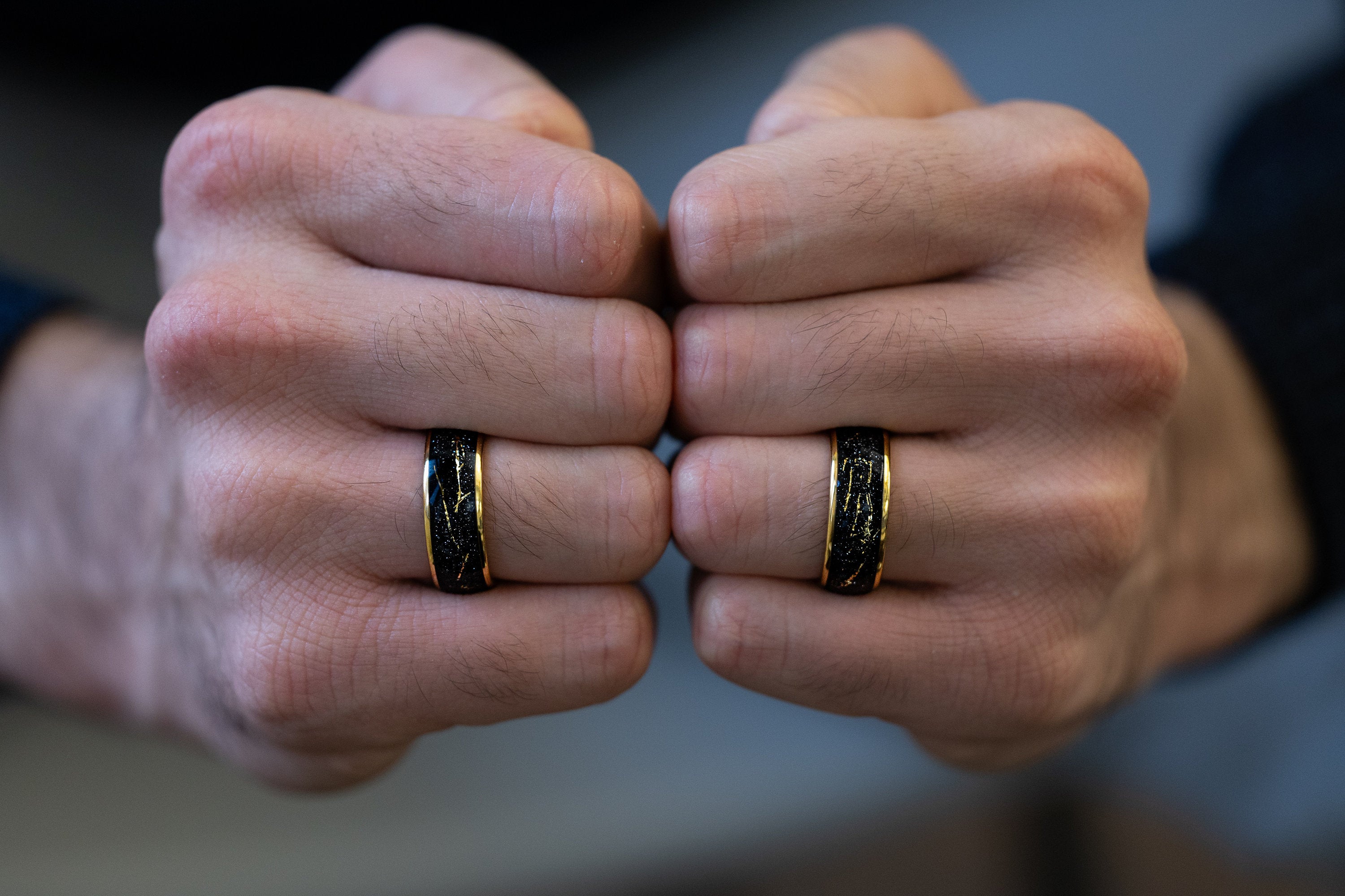 Golden Flash - Cosmic Galaxy Ring, Tungsten Wedding Ring, Gold Space Galaxy Ring, 8mm