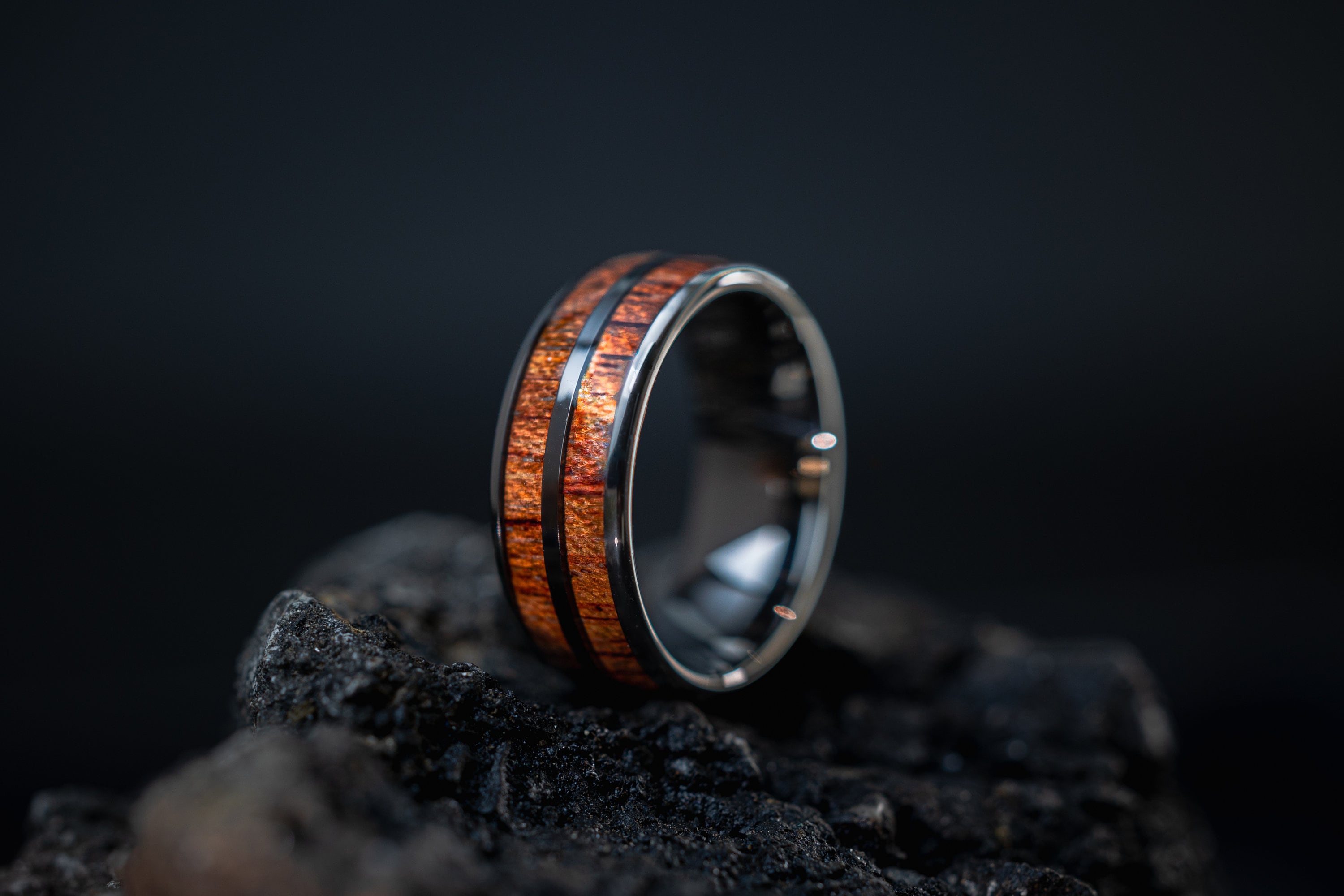 Barrel Wood - Tungsten & Whiskey Barrel Wood Inlay Ring, 8mm