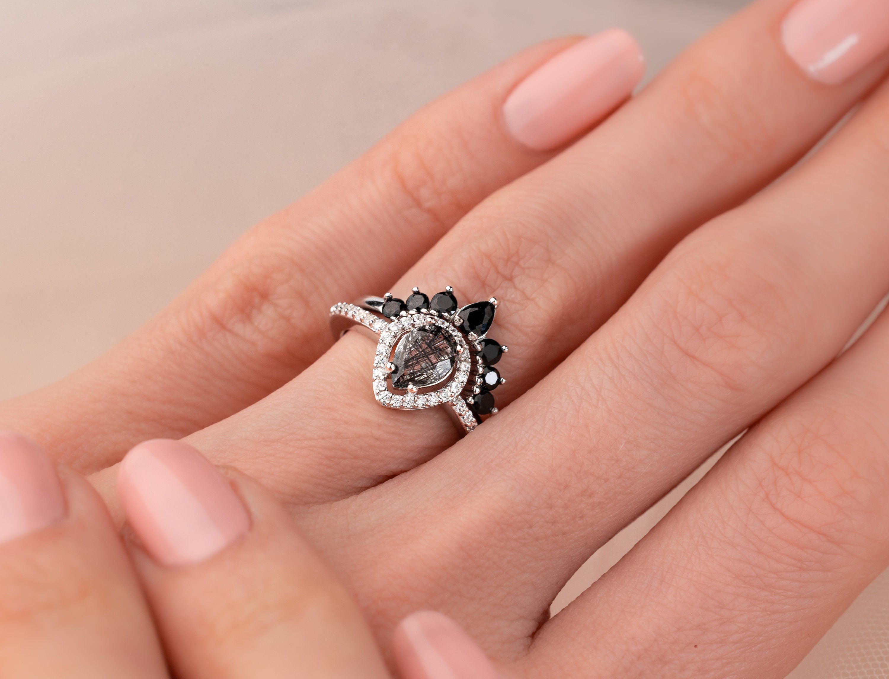 Dark Night - Natural Rutilated Quartz & Sterling Silver Ring