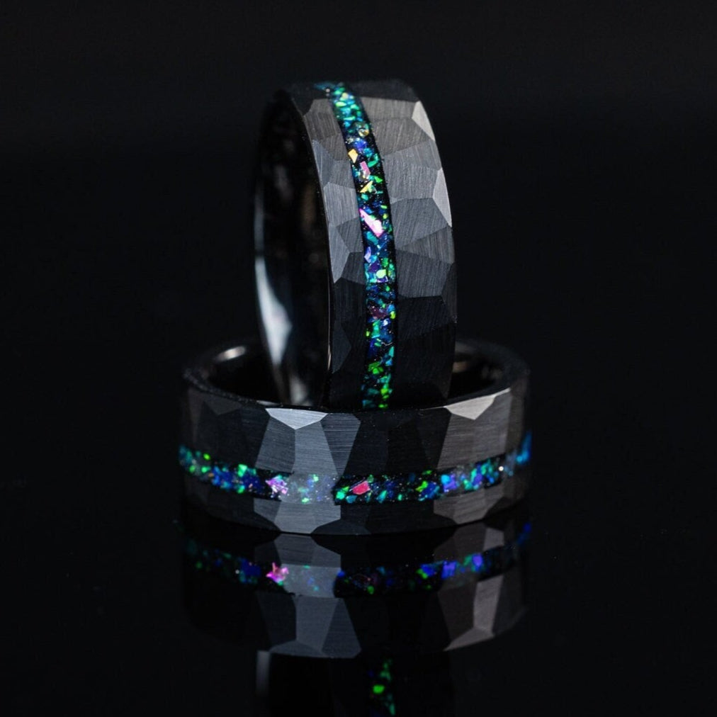 Midnight Aurora - Blue & Green Opal Inlay Ring, 8mm