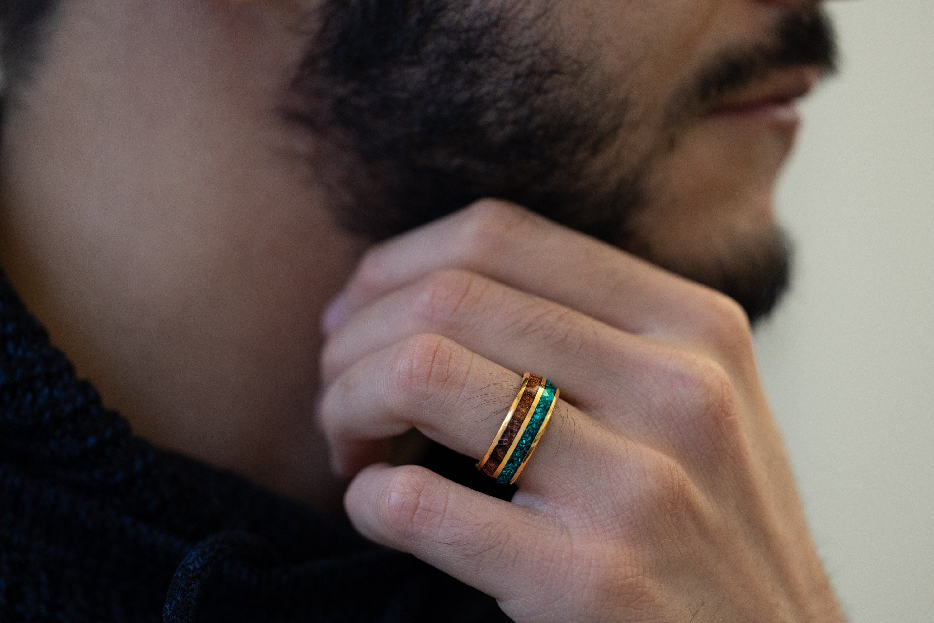 Emerald Koa Island - Malachite & Koa Wood Ring, 8mm