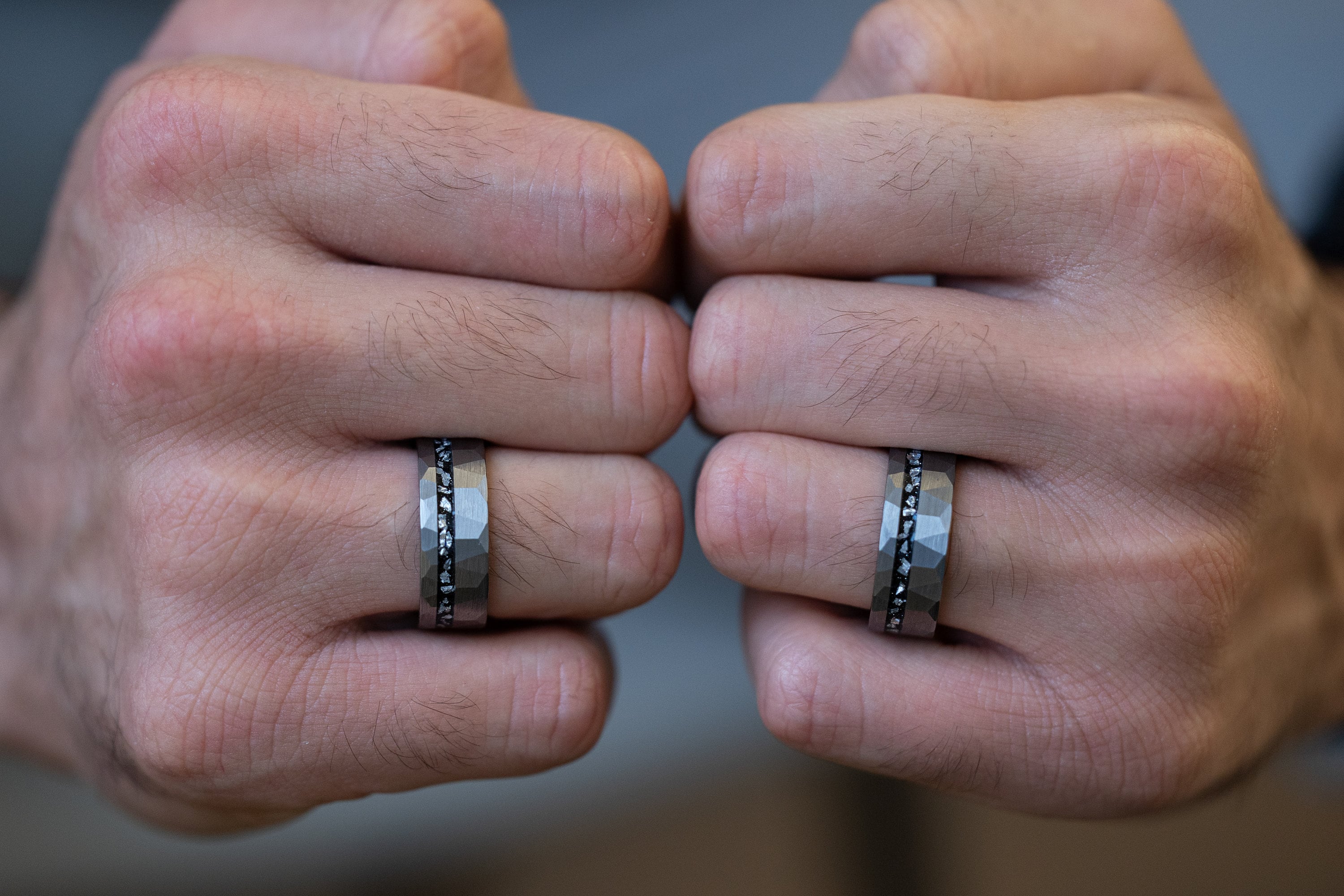 Galactic Stellar - Silver Meteorite Ring, Hammered Tungsten Ring, 8mm