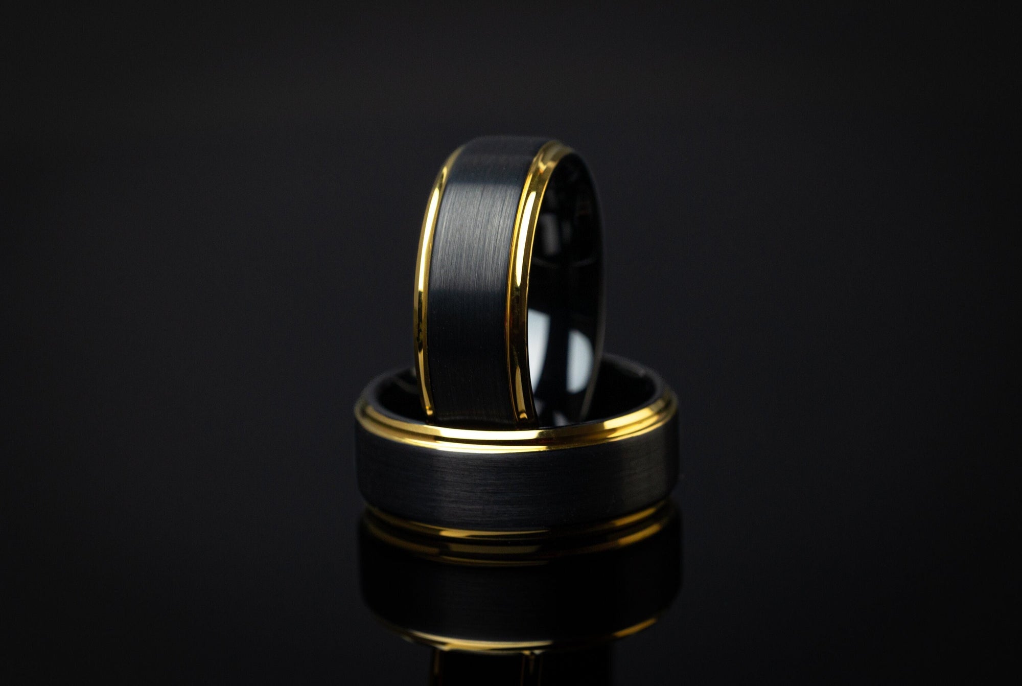 Eclipse - Black & Gold Tungsten Ring, 24k Gold Plated Ring, Mens Wedding Ring, 8mm Ring