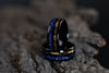 Nebula &amp; Meteorite Crushed Gold Leaf Ring, Man Wedding Band, Tungsten Black Meteorite Band, Blue Galaxy Meteorite, 8mm Ring