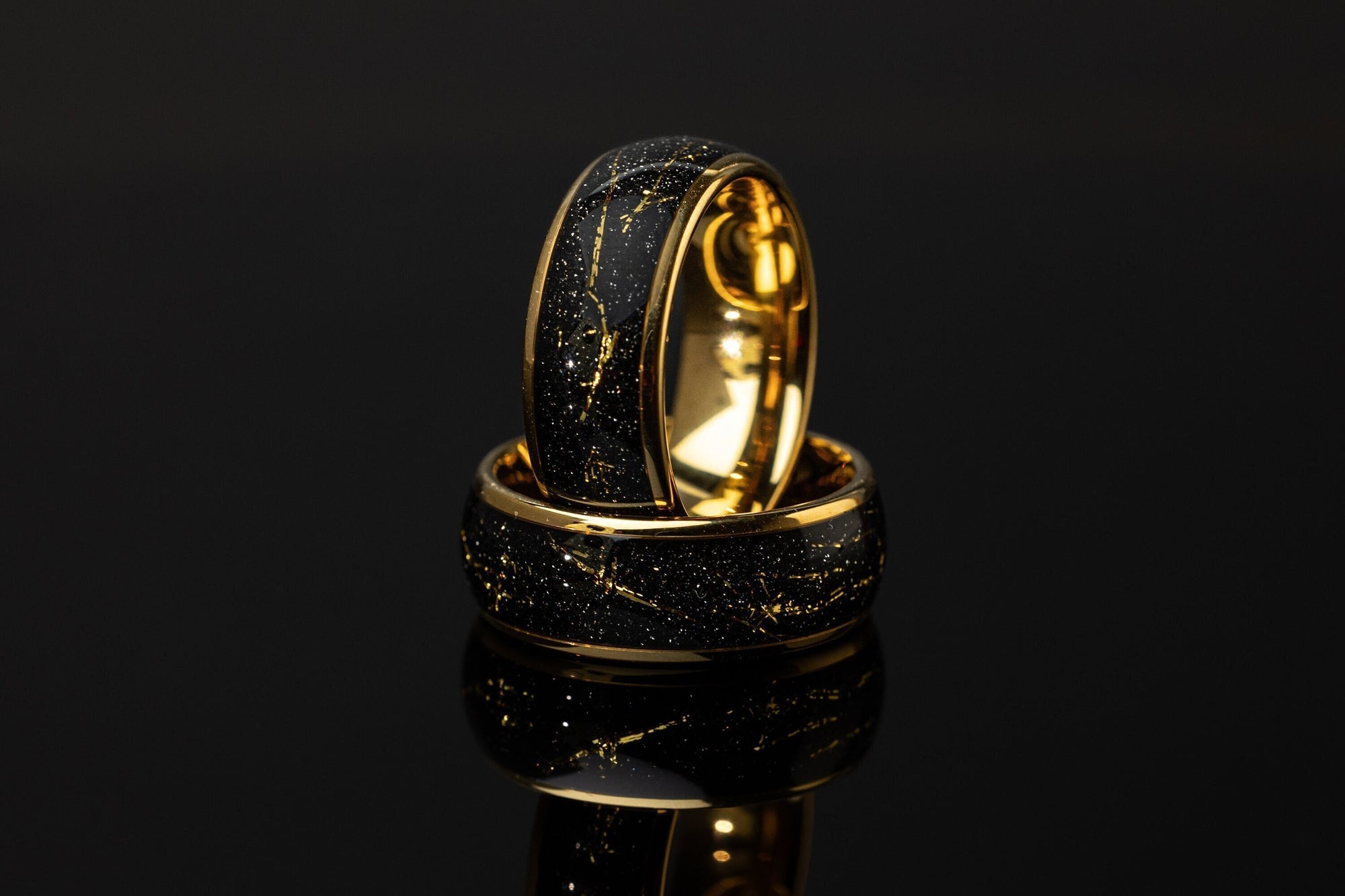 Golden Flash - Cosmic Galaxy Ring, Tungsten Wedding Ring, Gold Space Galaxy Ring, 8mm