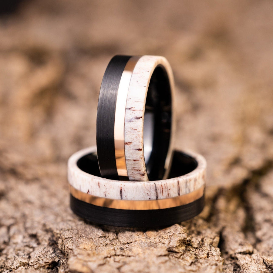Black Antler - Deer Antler Black Tungsten Ring, 8mm Width