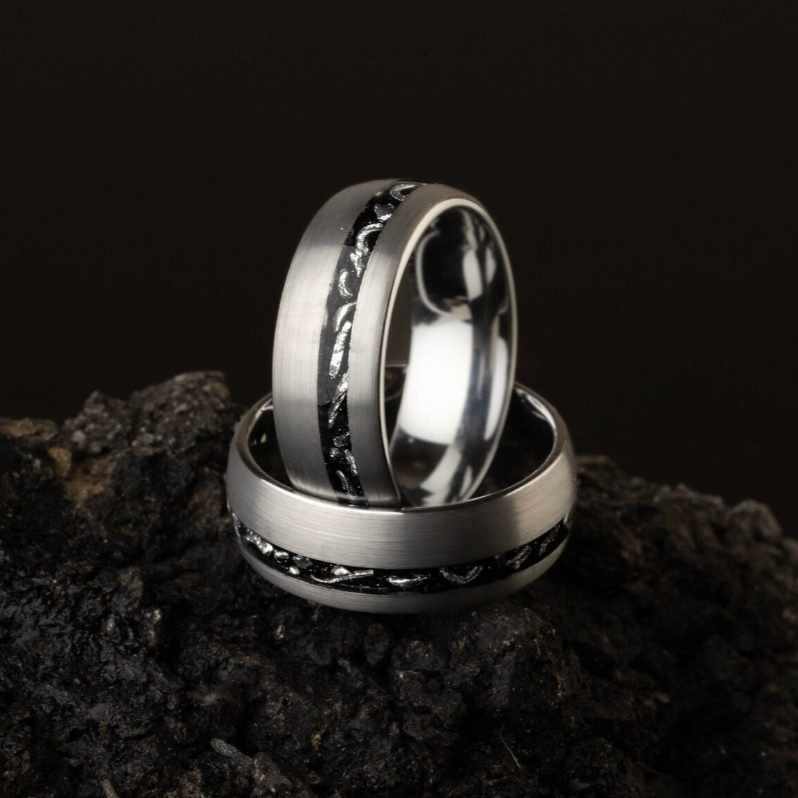 Silvery Meteor - Meteorite Silver Ring, Men's Wedding Band, 8mm