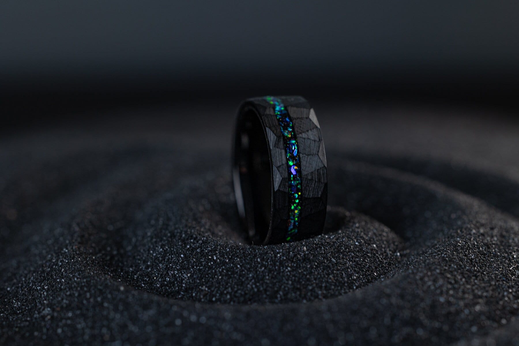 Midnight Aurora - Blue & Green Opal Inlay Ring, 8mm
