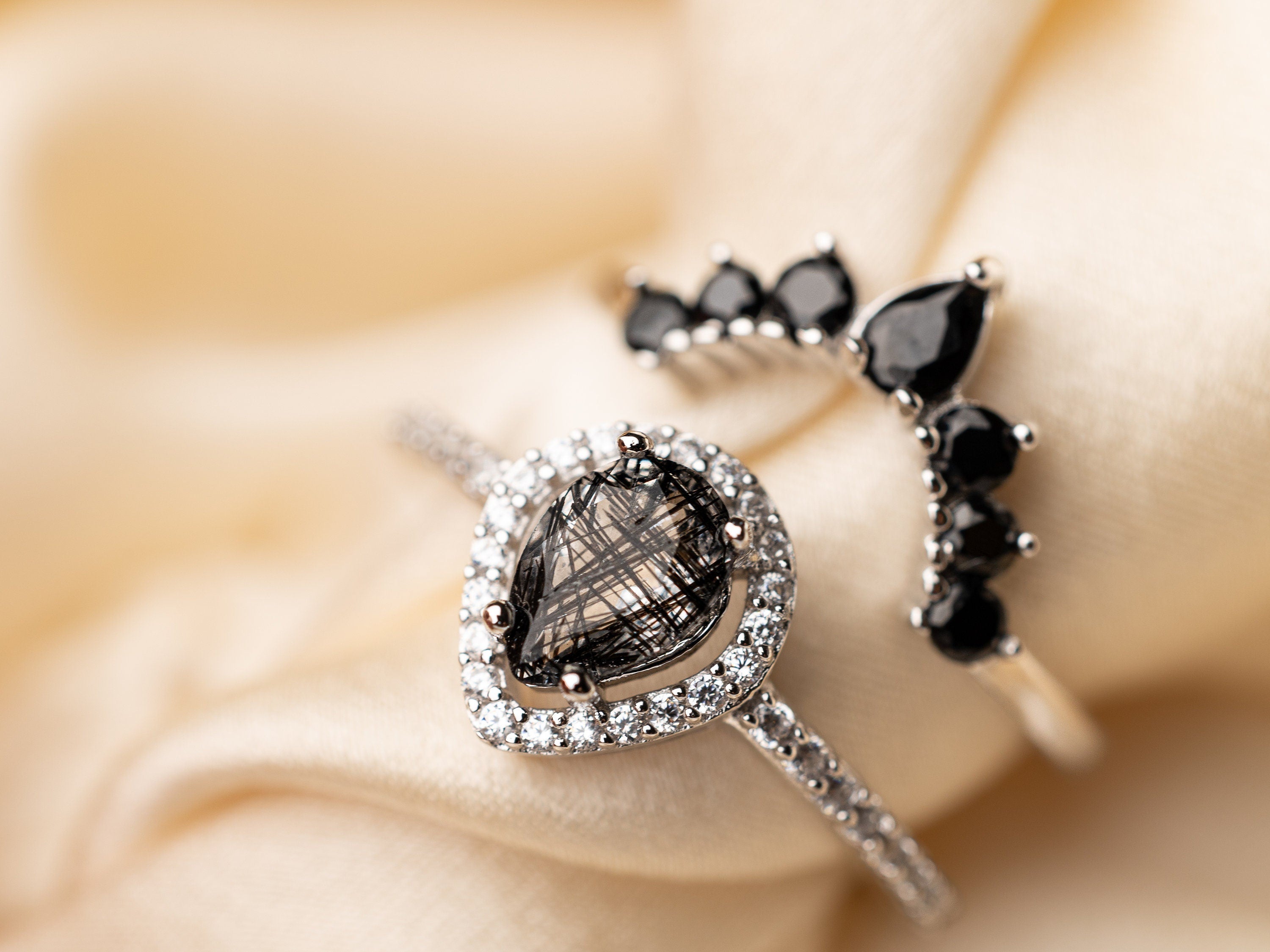 Dark Night - Natural Rutilated Quartz & Sterling Silver Ring