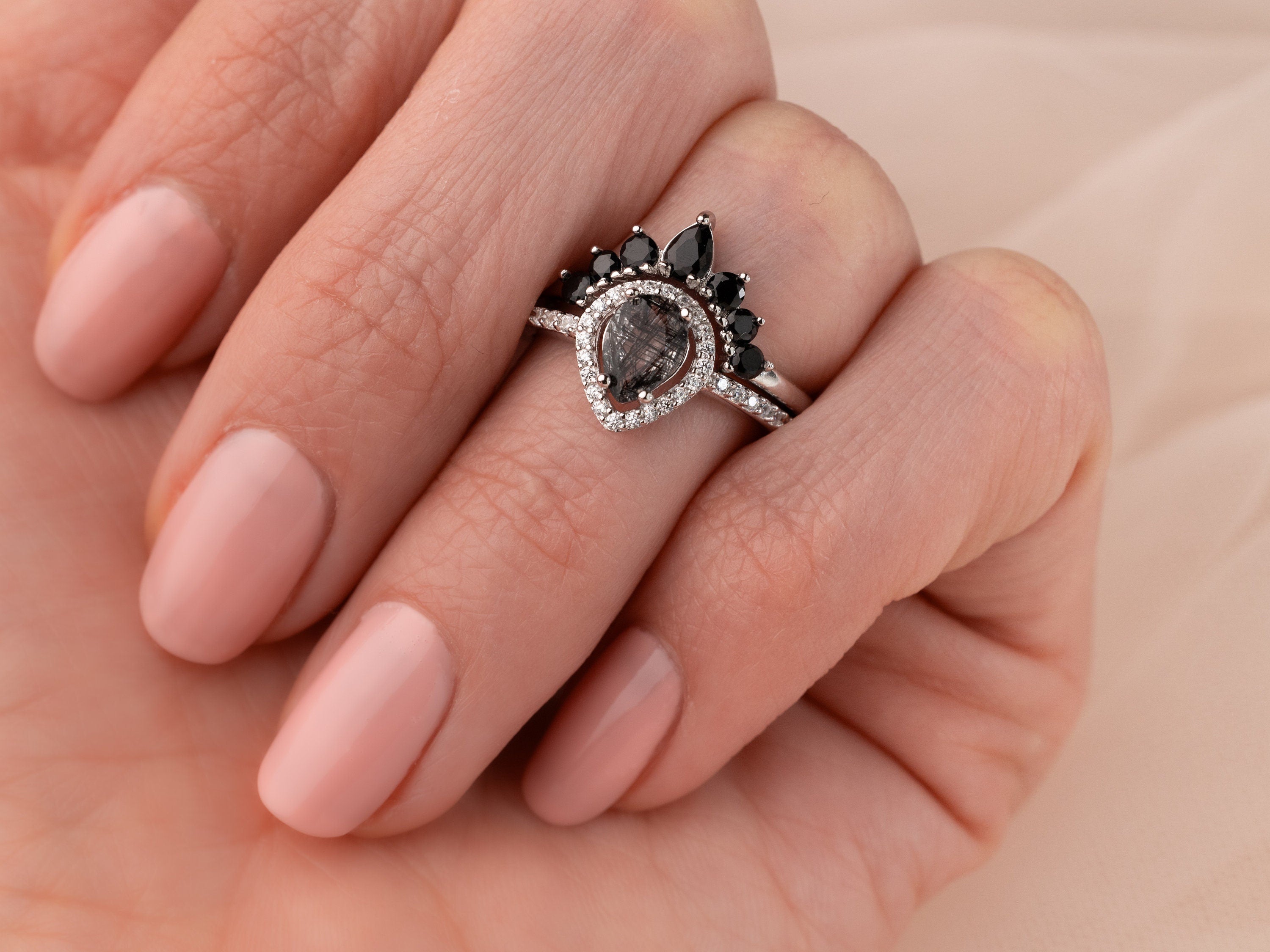 Dark Night - Natural Rutilated Quartz & Sterling Silver Ring