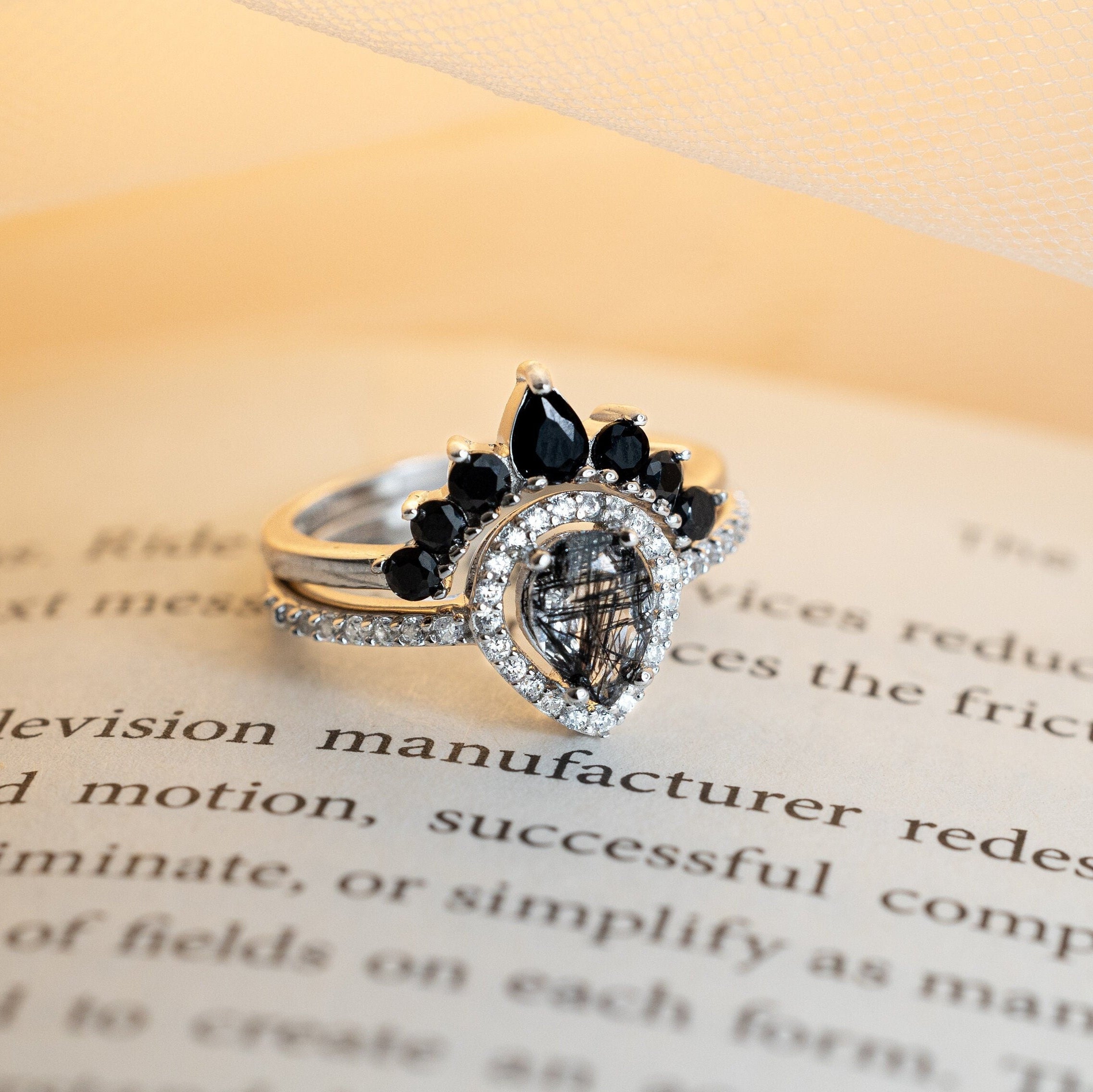 Dark Night - Natural Rutilated Quartz & Sterling Silver Ring
