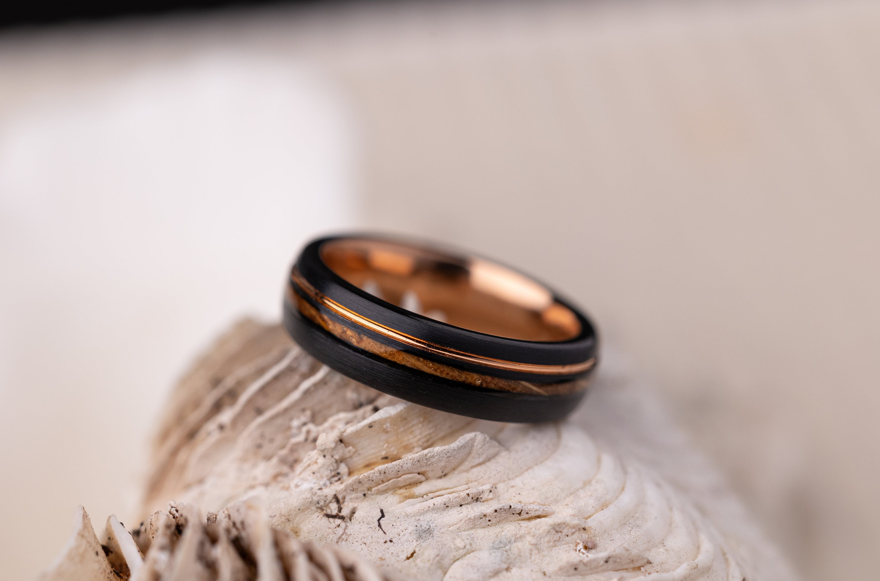 Whiskey Barrel Ring, Wood Inlay Ring, Wood Ring, Women's Wooden Wedding Ring, Wood Wedding Band, Brown Ring, Tungsten Ring, 5mm Ring