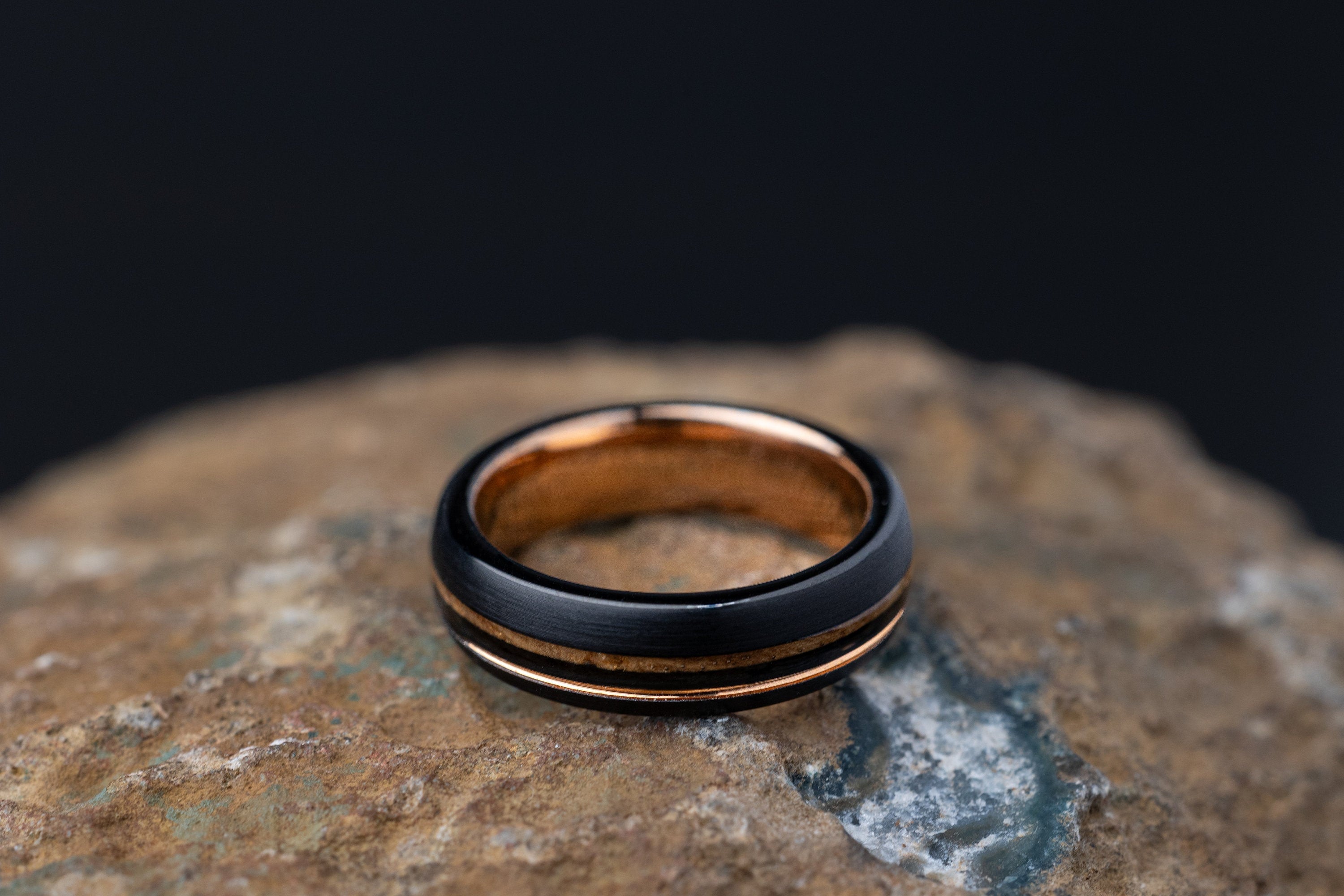 Whiskey Barrel Ring, Wood Inlay Ring, Wood Ring, Women's Wooden Wedding Ring, Wood Wedding Band, Brown Ring, Tungsten Ring, 5mm Ring