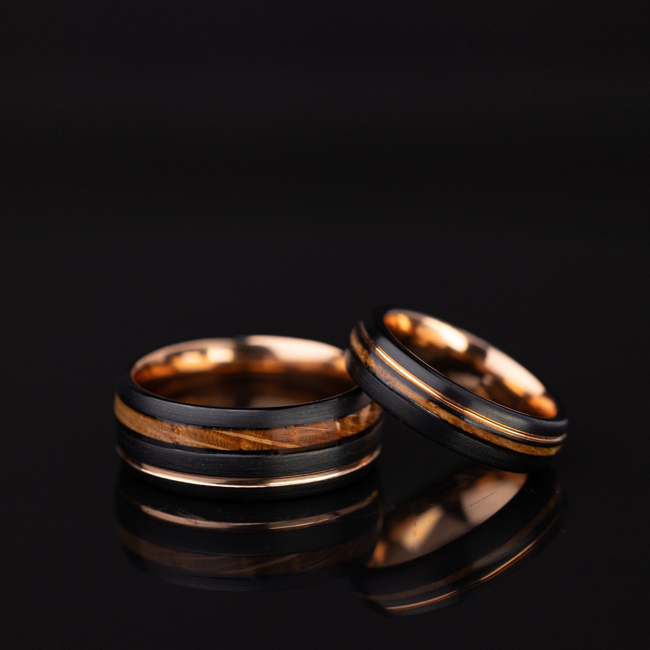 Double Whiskey Barrel Ring, Couples Ring, His and Hers Wedding Rings, Wood Inlay Ring, Wood Ring, Wooden Wedding Ring, Wood Wedding Band