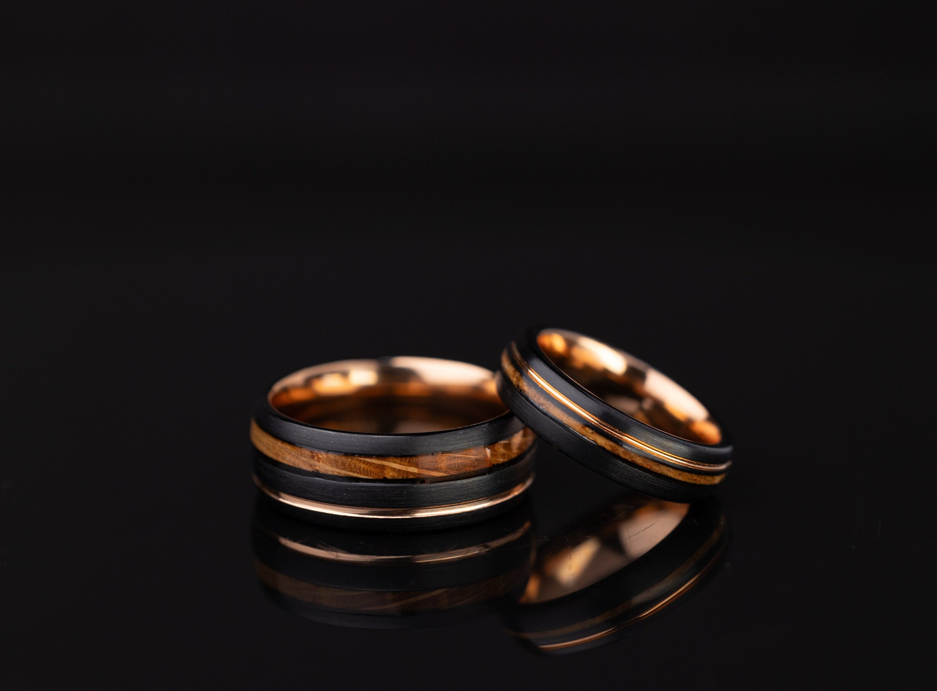 Double Whiskey Barrel Ring, Couples Ring, His and Hers Wedding Rings, Wood Inlay Ring, Wood Ring, Wooden Wedding Ring, Wood Wedding Band