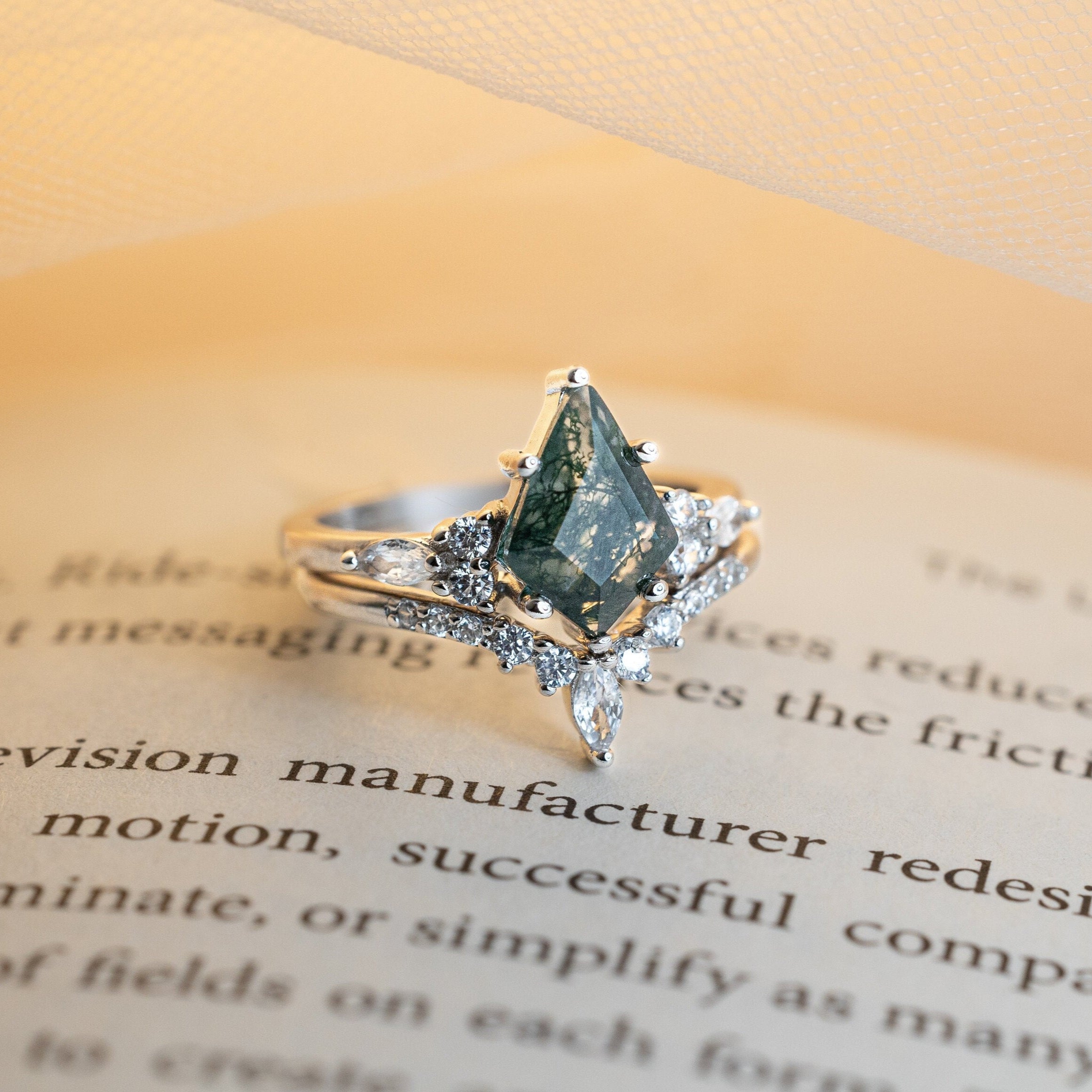 Skye Kite Green Moss Agate Ring, Natural Agate Engagement Ring, Promise Ring with Moss Agate, Sterling Silver Ring, Anniversary Gift for Her