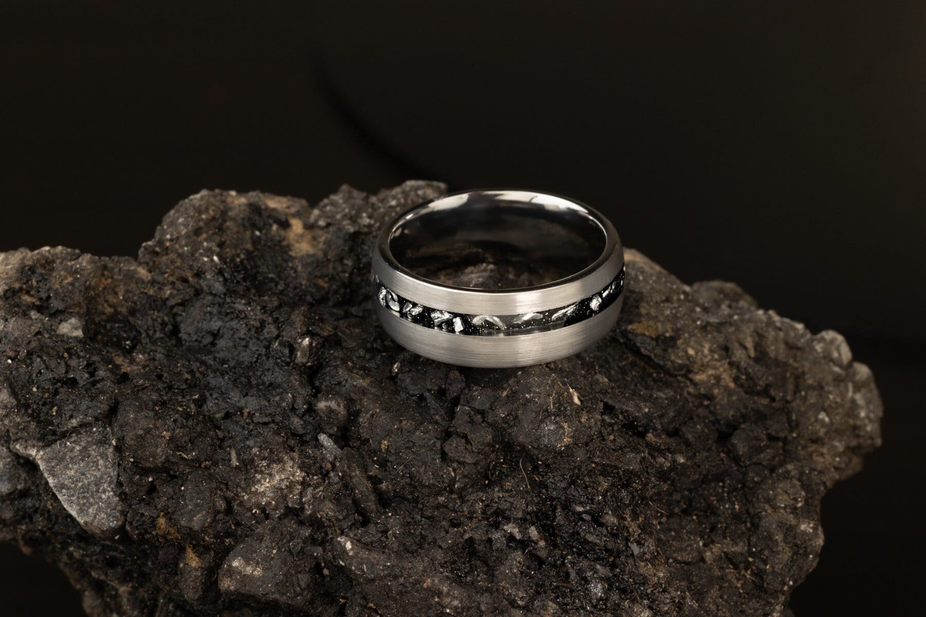 Silvery Meteor - Meteorite Silver Ring, Men's Wedding Band, 8mm