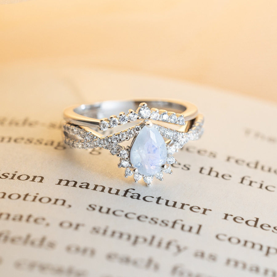 Sky Promise - Natural Moonstone Ring, Pear Cut Ring
