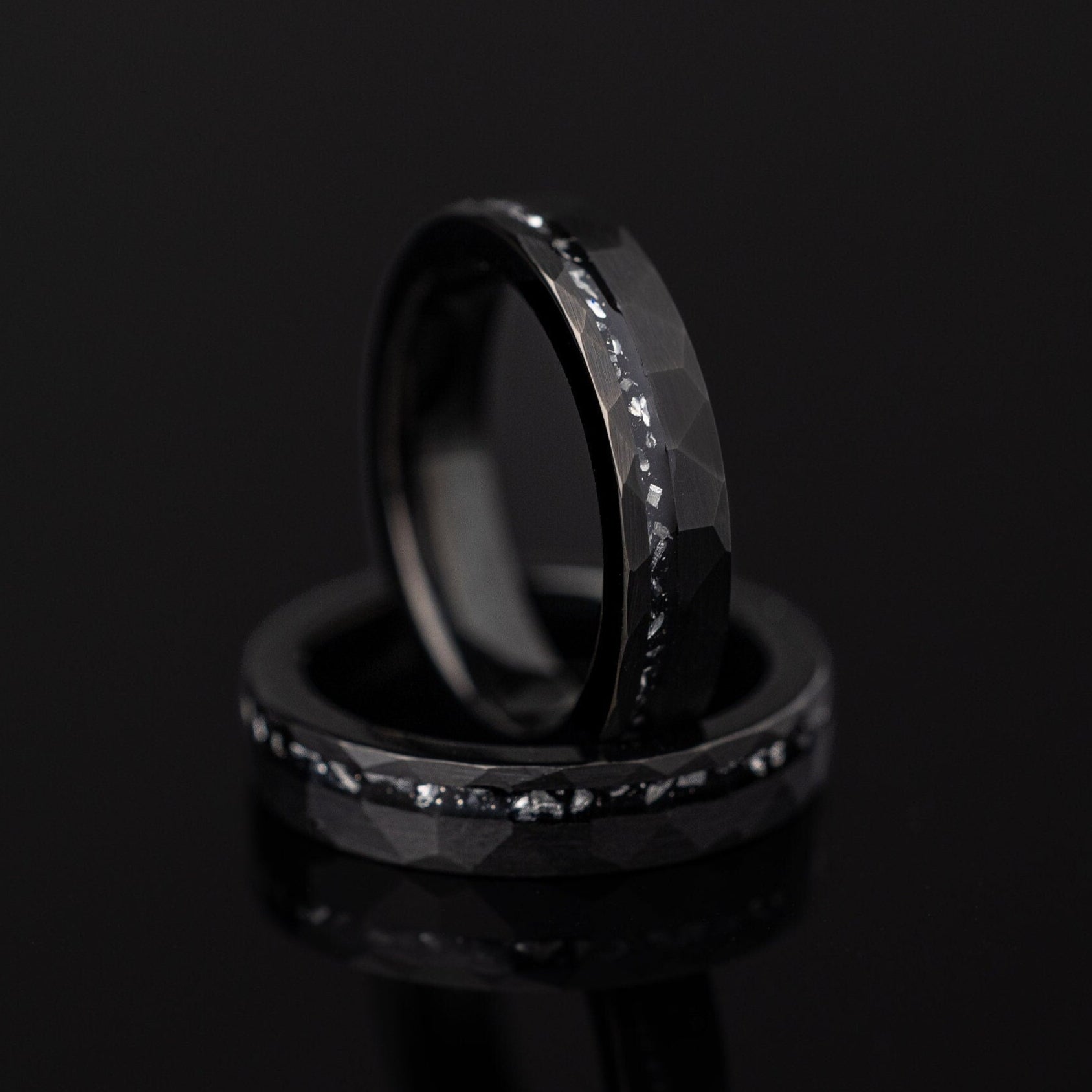 Meteorite Ring, Women's Meteorite Tungsten Ring, Hammered Meteor Tungsten Band, Hammered Black Ring, Faceted Ring, Wedding Band, 4mm