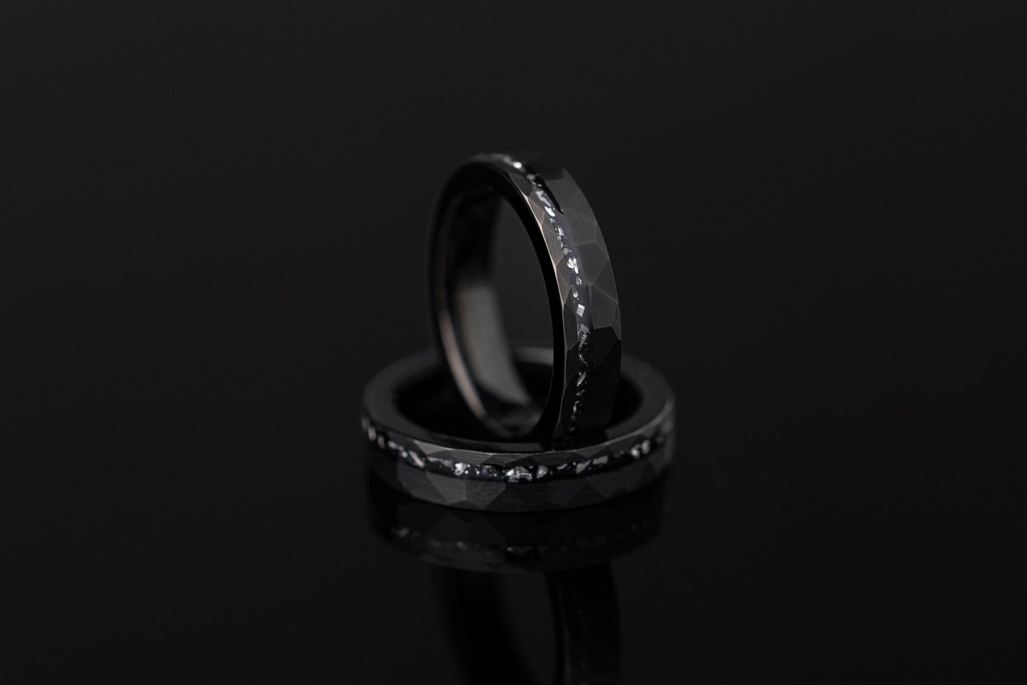 Meteorite Ring, Women's Meteorite Tungsten Ring, Hammered Meteor Tungsten Band, Hammered Black Ring, Faceted Ring, Wedding Band, 4mm