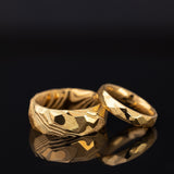 Golden Damascus - Couple Set Rings, 8mm & 4mm Width