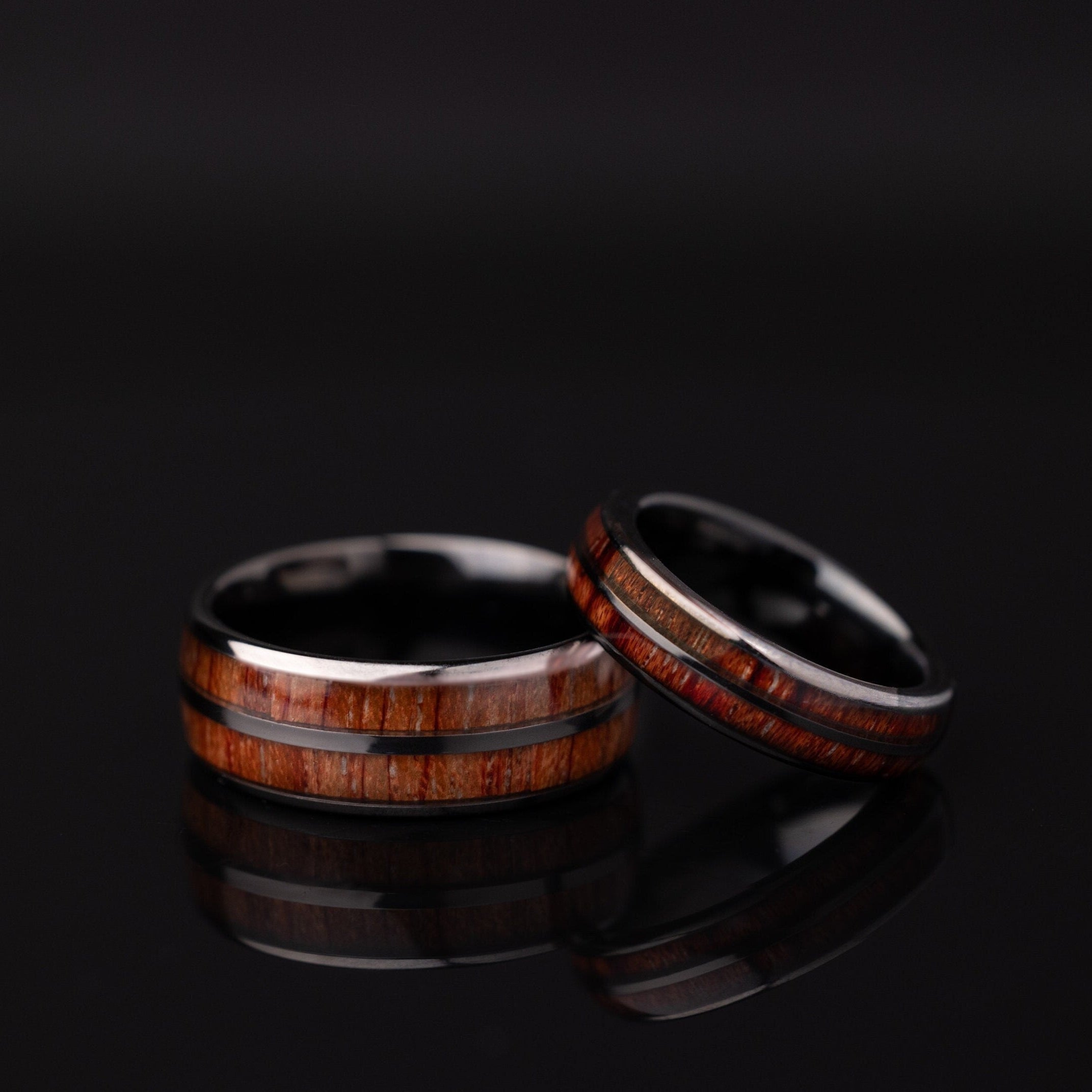 Whiskey Barrel Ring with Wood Inlay, Tungsten and Wood Inlay Ring, Couples Unique Wedding Band, Couples Wood Wedding Band, Couples Set