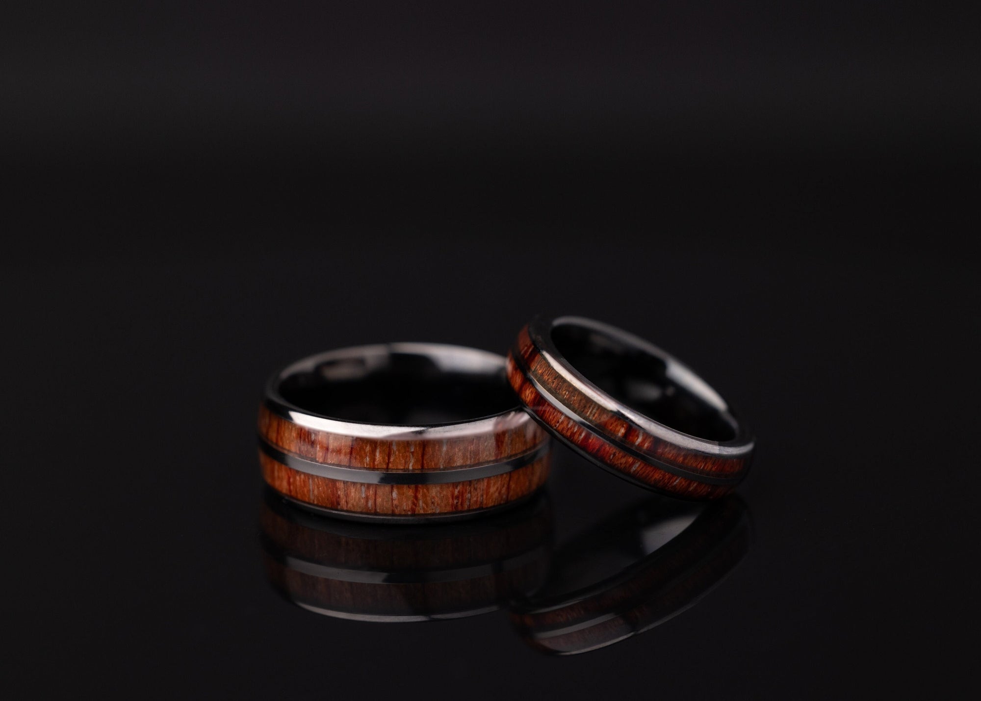 Whiskey Barrel Ring with Wood Inlay, Tungsten and Wood Inlay Ring, Couples Unique Wedding Band, Couples Wood Wedding Band, Couples Set