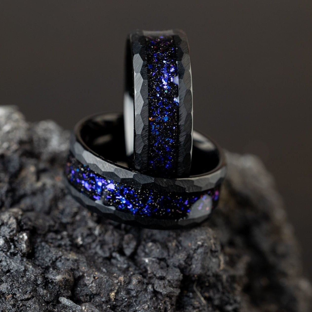 Galaxy - Space Galaxy Ring, Black Opal and Blue Sandstone Ring, 8mm