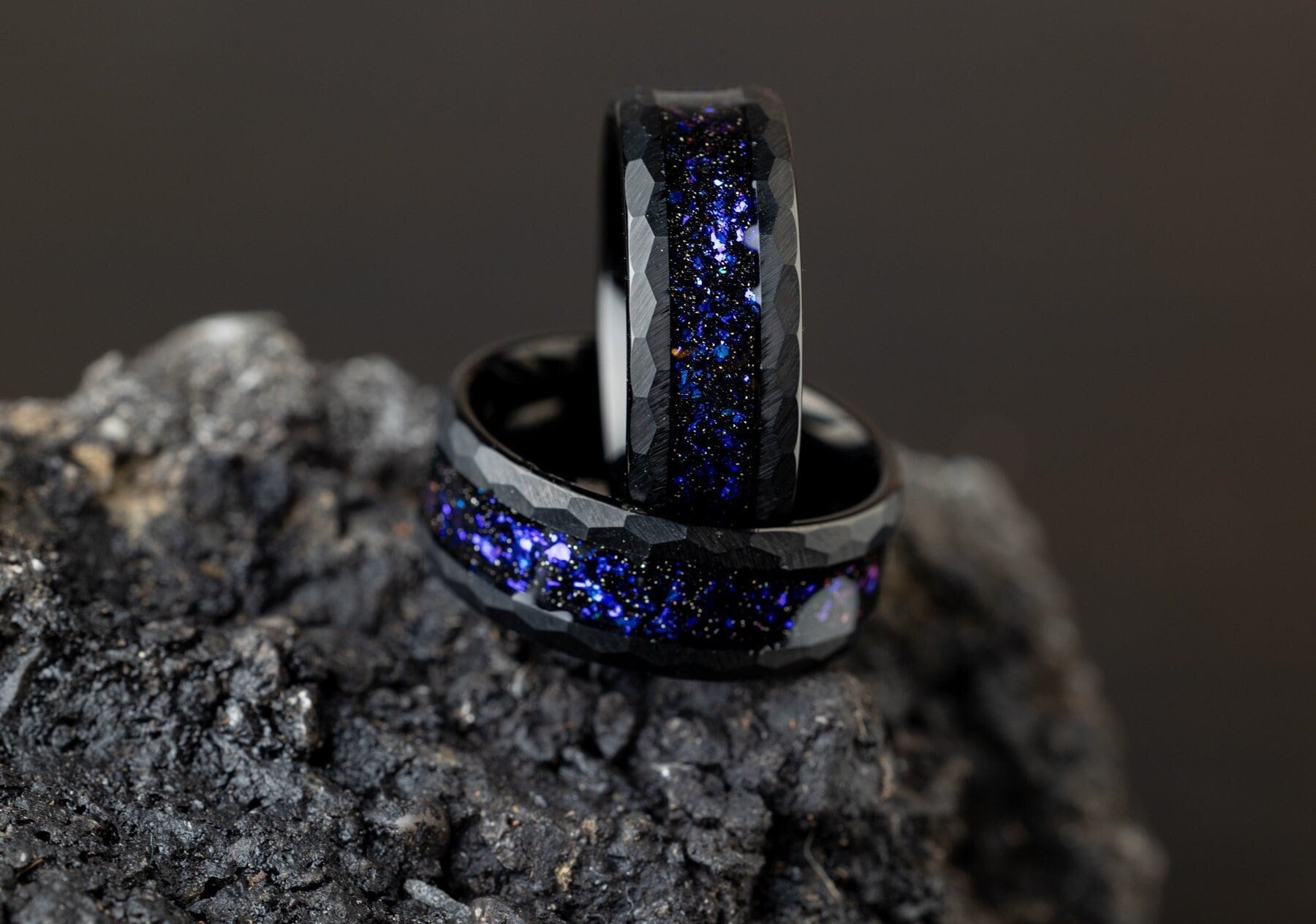 Galaxy - Space Galaxy Ring, Black Opal and Blue Sandstone Ring, 8mm