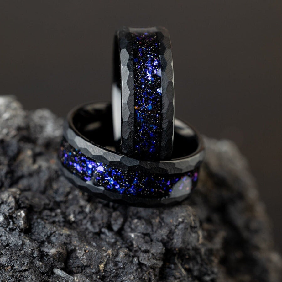 Galaxy - Space Galaxy Ring, Black Opal and Blue Sandstone Ring, 8mm Width